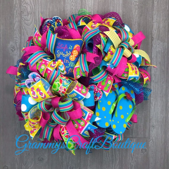 Summer Flip Flop Wreath Tropical Flip Flop Wreath Flip Flop Etsy