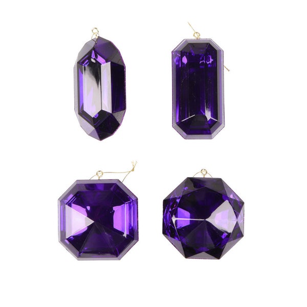 Ornements de bijoux en acrylique de 4 à 5 pouces, ornements de pierres précieuses violettes, ornement d'arbre de Noël, accessoire de bijou de Mardi Gras, MT233266