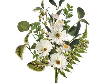 Daisy and mixed greens spray, 17” mixed floral pick, filler florals, Regency floral bouquet pick, MTF23484