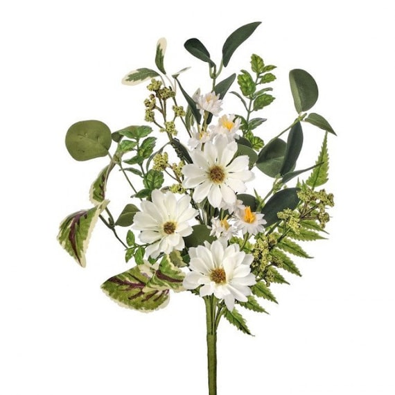 Daisy and mixed greens spray, 17” mixed floral pick, filler florals, Regency floral bouquet pick, MTF23484