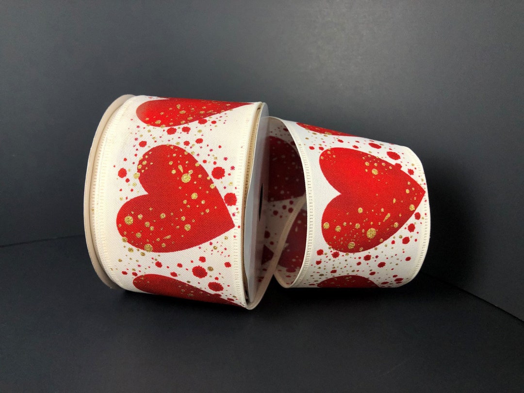 2.5” X 10 Yard Wired Valentine Hearts Ribbon, Valentine