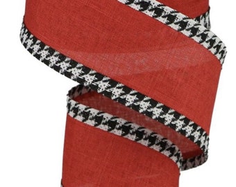 Motif à carreaux pied-de-poule noir et blanc de 2,5 po. x 10 po. sur rouleau de ruban rouge, RGA1221