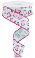 1.5” X 10 YD Wired Leopard Spots Valentine Heart Ribbon Roll