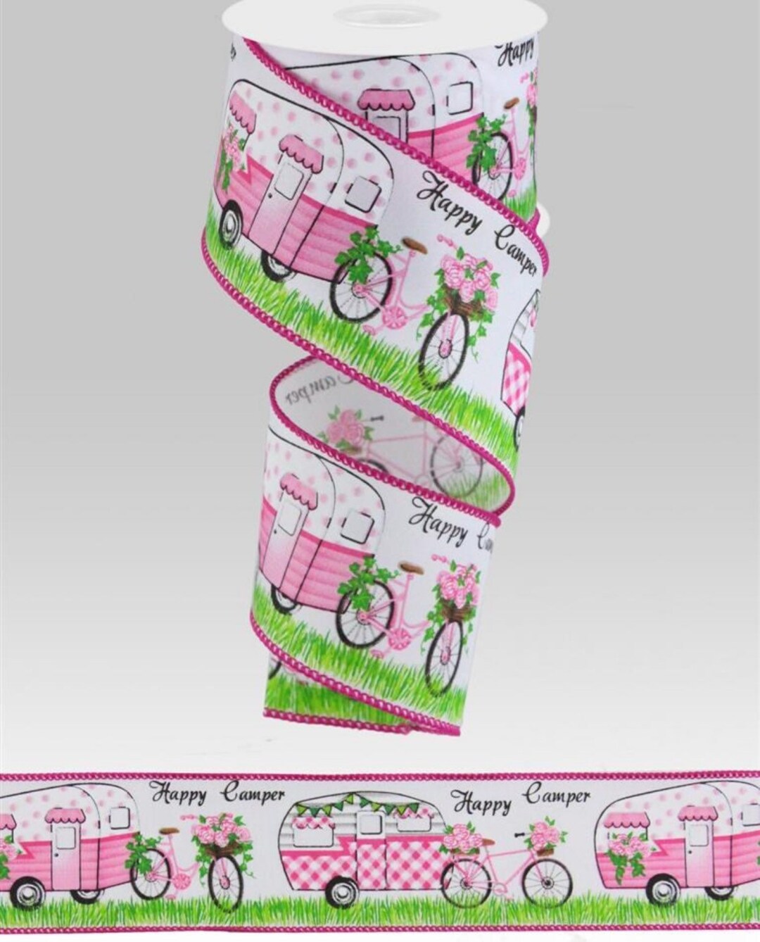 Pink Rv Accessories 2.5” X 10 YD Wired Pink Happy Camper With Bicycle Ribbon, RW805522 - Etsy