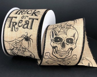 2.5” x 10 yard wired trick or trick halloween ribbon, 51103-40-18