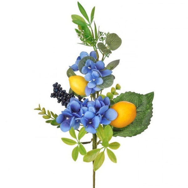 Lemon & hydrangea spray, 16” lemon, blossom and hydrangea spray, Regency lemon pick, MTF23709