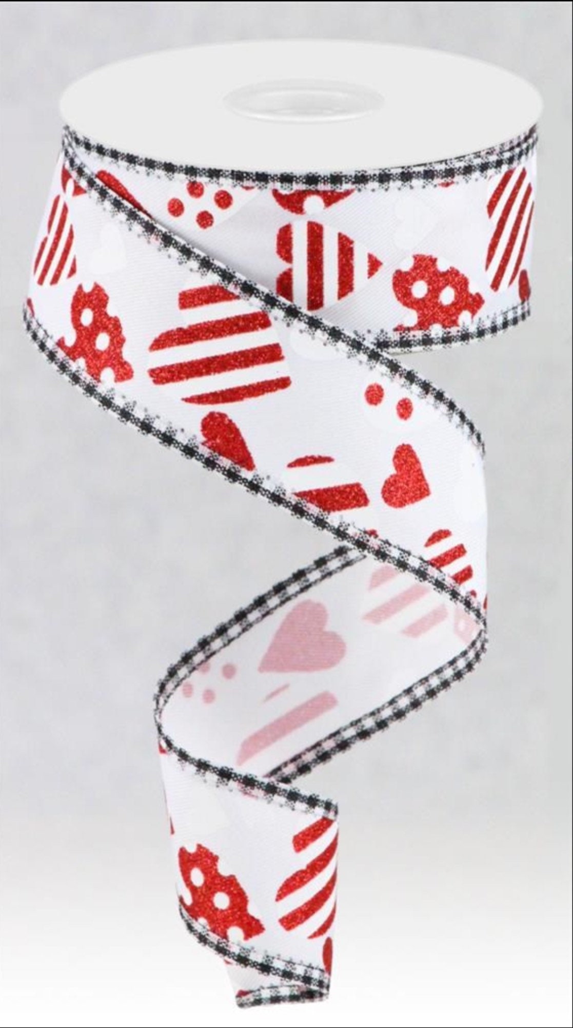 1.5” X 10 YD Wired Valentine Heart Ribbon Roll, Zebra 1.5” X 10 YD Wired Valentine Heart Ribbon Roll, Zebra