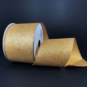 2.5” x 10 YD wired gold glitter ribbon, X820640-15