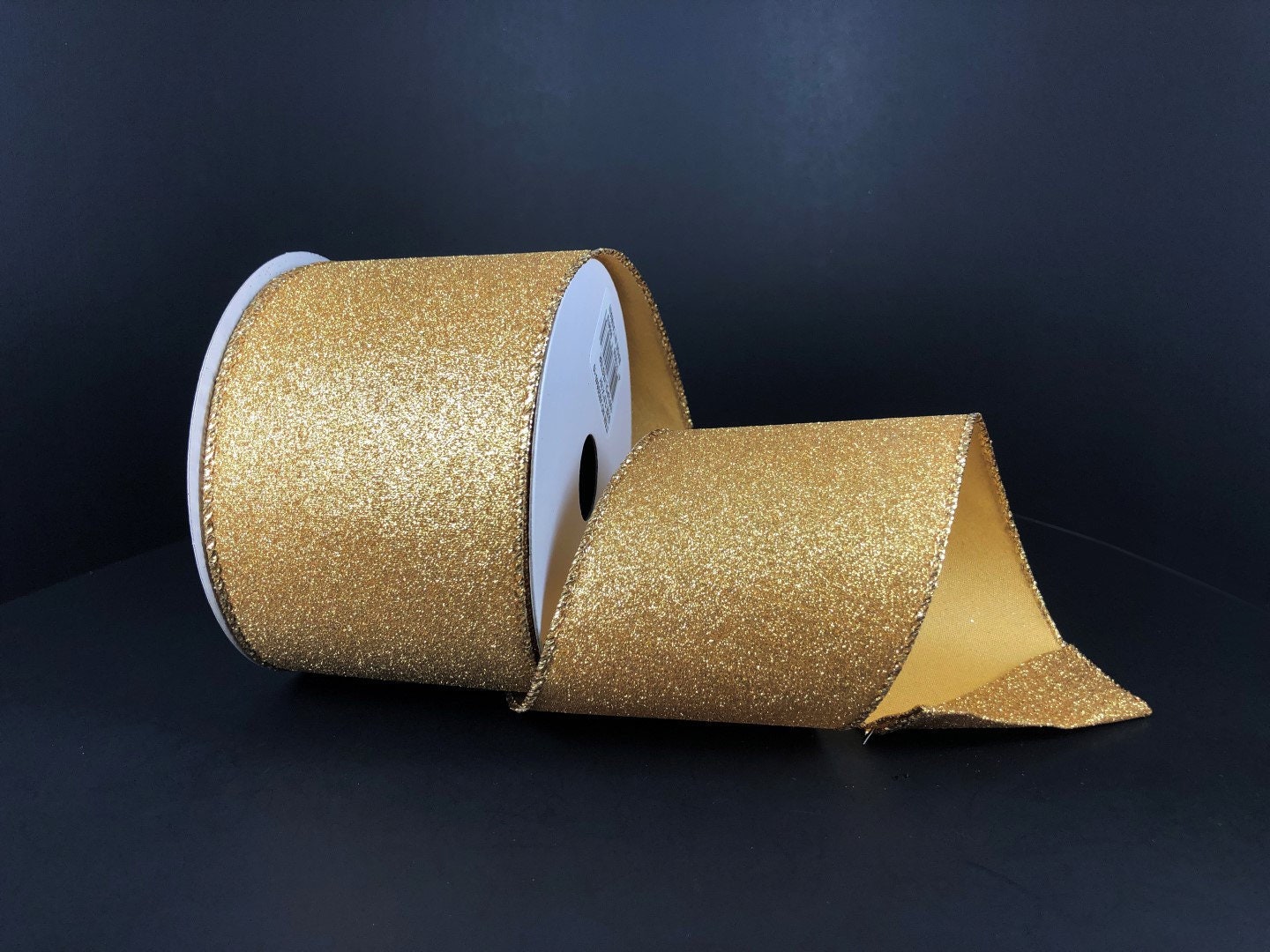 Platinum Gold Chunky Glitter Wired Ribbon, Farriislk Ribbon