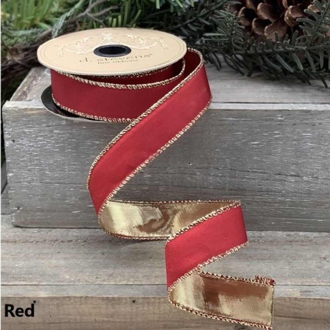 1” X 10 Yards Wired D.stevens Ribbon, Wired Red Taffeta Ribbon With ...