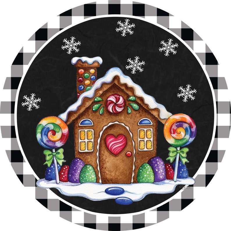 wreath attachment metal wreath sign gingerbread Christmas gingerbread wreath sign buffalo plaid wreath embellishment 8 inch round sign