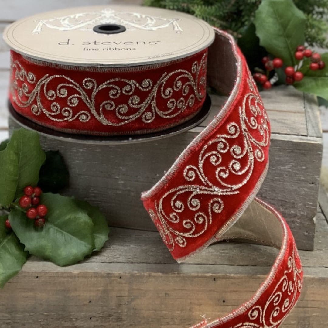 2 X 10 Yard Wired Velvet Mini Swirl D.stevens Ribbon, Red Velvet D. Stevens  Ribbon, 07-2881 