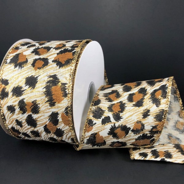 2.5” x 10 YD wired leopard print ribbon, 61110-40-15