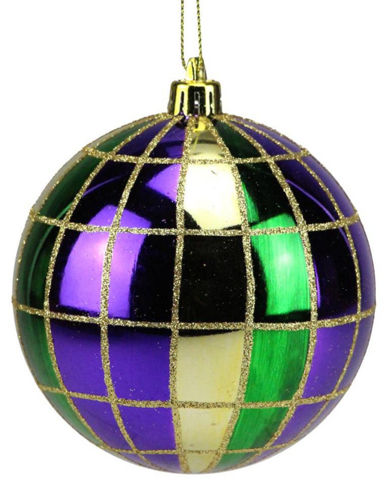 100MM Antique Plaid Ball Ornament: Mardi Gras [XH955358