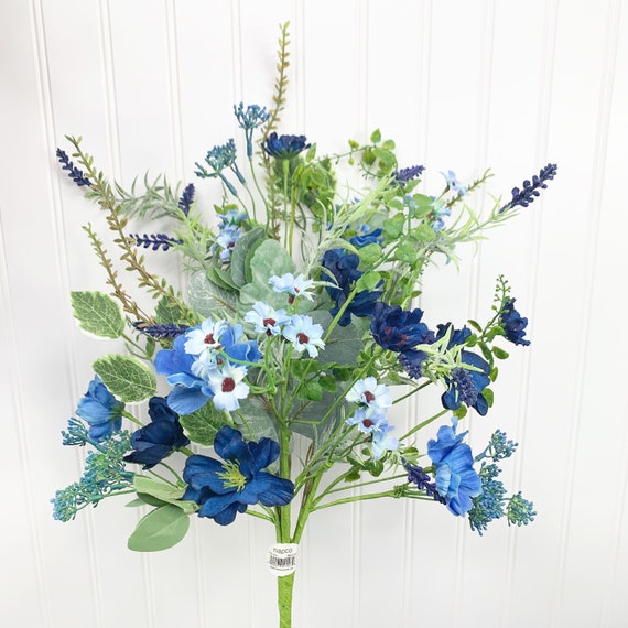 Blue flowers & mixed flower bush, patriotic floral bush, 10403