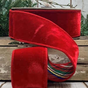 2,5 po. x 10 yards, support à carreaux casse-noisette en velours, ruban de velours rouge, ruban d.Stevens, support à carreaux casse-noix en velours, 05-0607