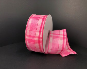 1.5” x 10 yard roll wired pink plaid ribbon roll, 41110-09-44