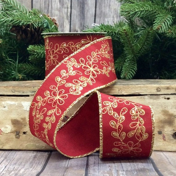 2.5 X 10 YD Red Ribbon With Gold Back Set Of 3