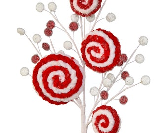 28” peppermint swirl glitter candy spray, MTX67546-RDWH