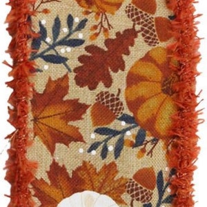 2.5” x 10 yard wired pumpkins and foliage in brown and beige with drift edge, RGA837701