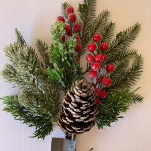 19 Inch Glittered Icy Mixed Pine Bundle w/Red Berries & Pinecones, 55120A