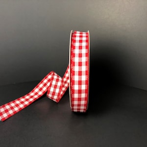 5/8” x 10 yard wired, red and white check ribbon roll, 5/8” multi color check, .625” mini gingham check, 47101-03-12