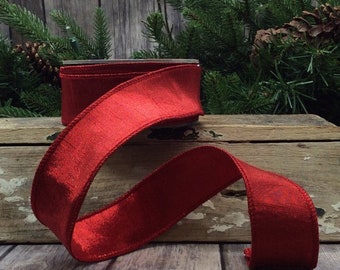 1.5” x 10 yard wired deep red metallic dupion ribbon, d.Stevens ribbon, d. Stevens holiday dupioni, 05-0822