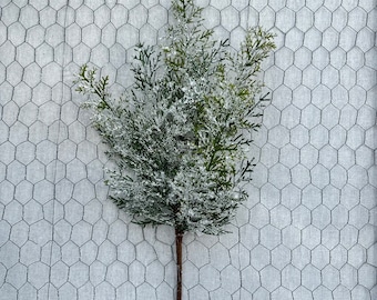Snowy cedar spray, 22” snow flocked cedar spray, frosted greenery, Christmas greenery, winter greenery, XS642