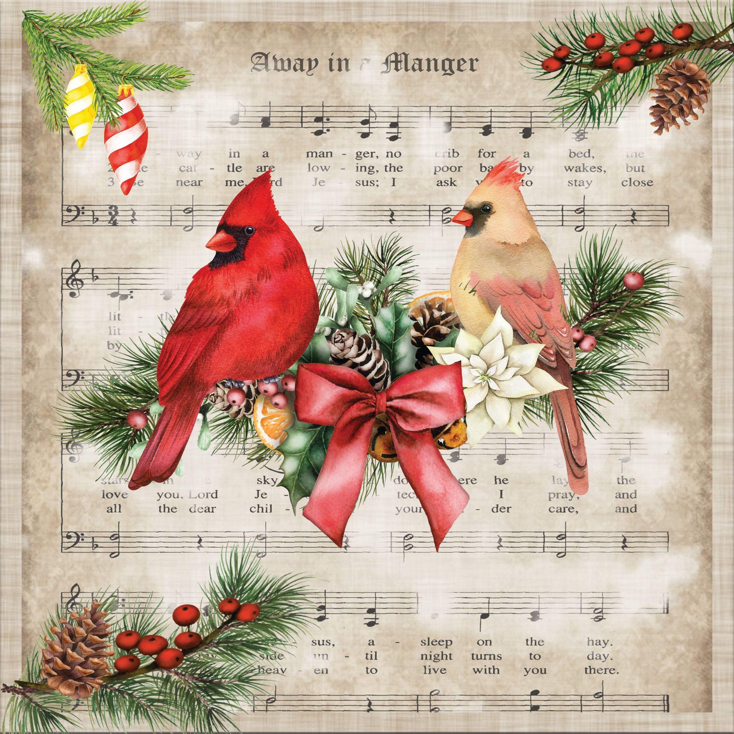 Cardinal Christmas Music Vintage Scrapbook Paper