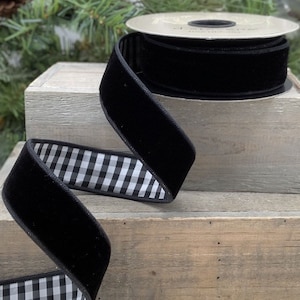 1.5” x 10 yard wired black velvet taffeta check back d.Stevens ribbon, d. Stevens ribbon, 87-0192