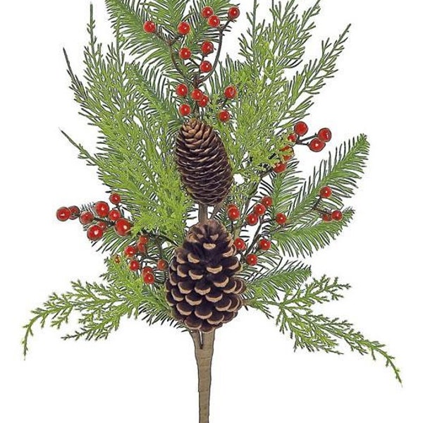 Pine pick with cedar pine cone and berries, greenery pick with berries, 20” winter greenery pick, XP2048