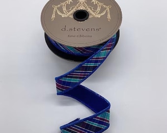1" x 10yds WIRED ribbon. Dupion bias cut plaid in purple, blue and black. d.Stevens ribbon  05-1791. Plaids may vary by roll