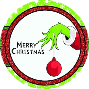 Christmas monster hand wreath sign, metal wreath sign, 8 inch round sign, wreath attachment, wreath embellishment