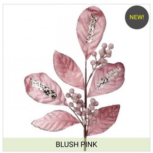 22” pink beaded magnolia leaves with berries spray, Christmas flowers, winter florals, MTX68932