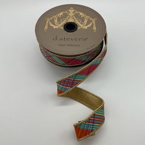 Cuadros navideños con alambre de 1" x 10 yardas, de D. Stevens, cinta de D. Stevens, cuadros en rosa intenso y azul hielo, de D. Stevens, 05-1803