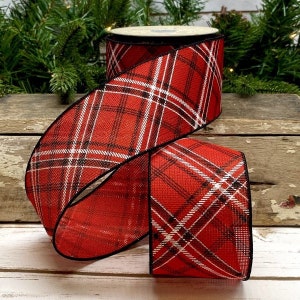 2.5” x 10 yard wired red, black and white plaid d.Stevens ribbon, d. Stevens ribbon, 15-7613
