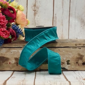 1.5” x 10 yard wired teal green taffeta d.Stevens ribbon, d. Stevens ribbon, 87-1195