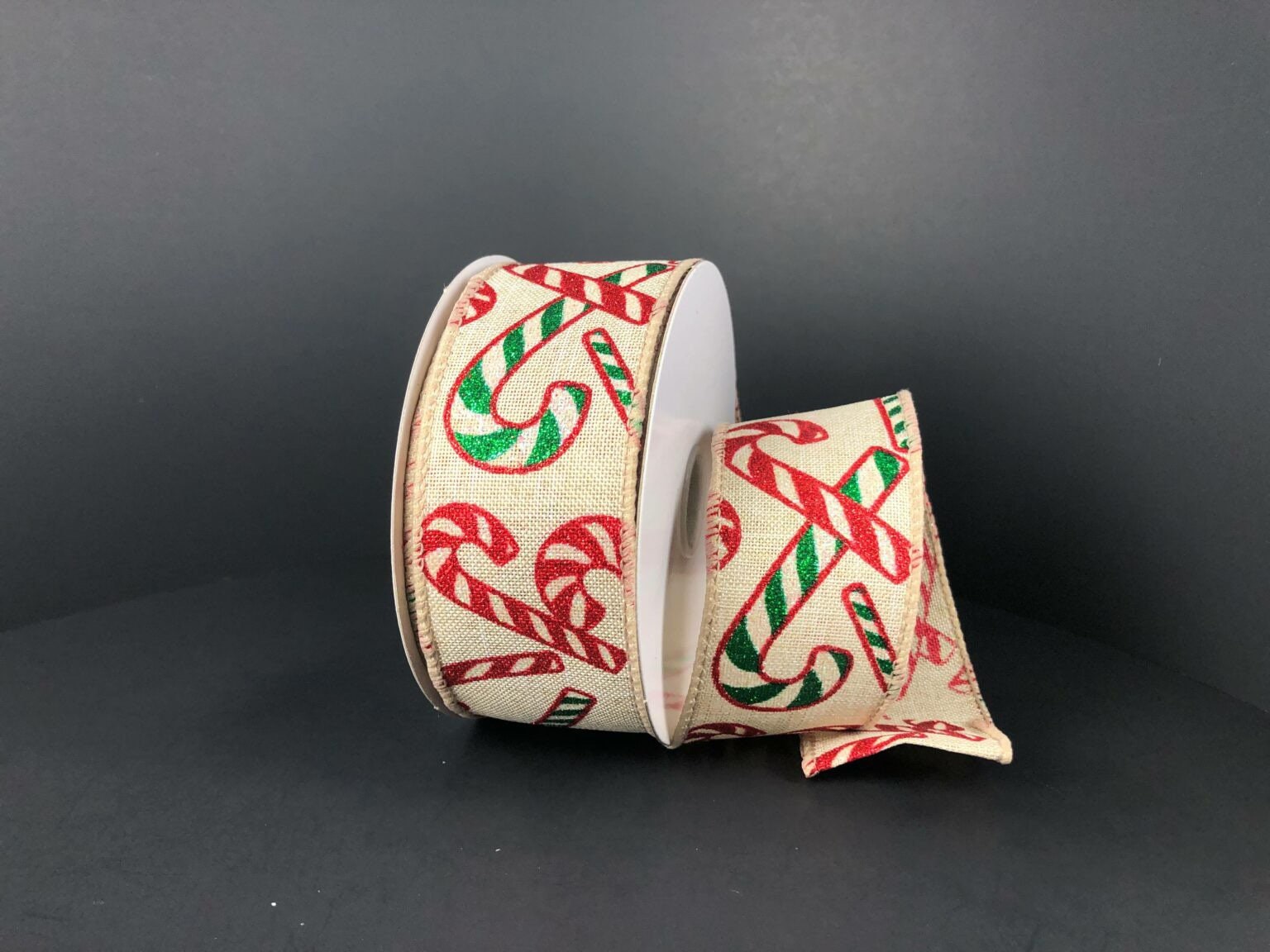 1.5” X 10 YD Wired Christmas Glitter Candy Canes Ribbon