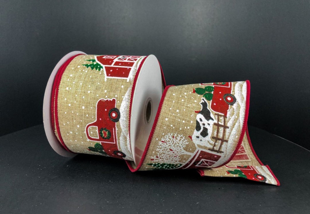 Barn Ribbon 2.5” X 10 Yard Wired Winter Barn Ribbon, Winter Farm Scene, 78117-40-10 ...