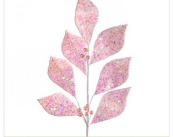 26” light pink glitter/sequins beaded edge leaf spray, Christmas flowers, winter florals, MTX66874