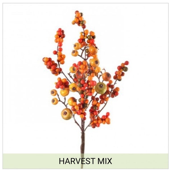 Autumn berry pick, fall greenery, 14” mixed harvest berry / crabapple pick, MTH11825