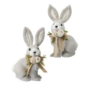 10.5” bunny with ribbons and roses, easter bunny figure, Easter table decor, MT25086