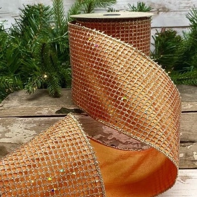 10 Yards - 2.5” Wired Gold Open Weave Tinsel Ribbon