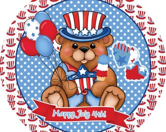 11.5x10.5 Patriotic Bear Wreath Sign Patriotic Metal Sign Wreath Sign #60 4th of July Bear America