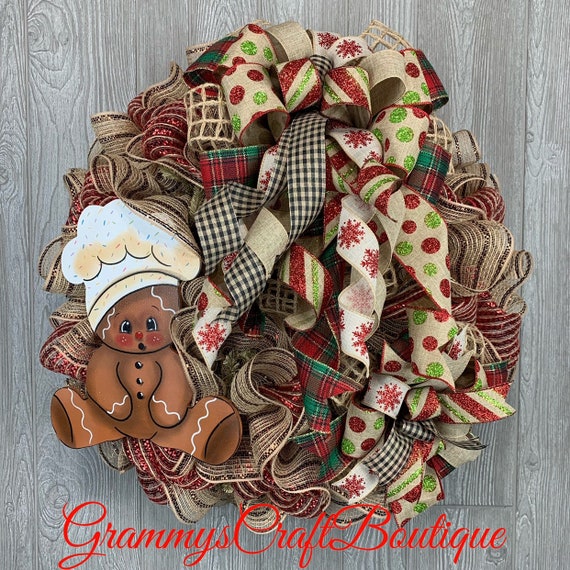 wreath attachment metal wreath sign gingerbread Christmas gingerbread wreath sign buffalo plaid wreath embellishment 8 inch round sign