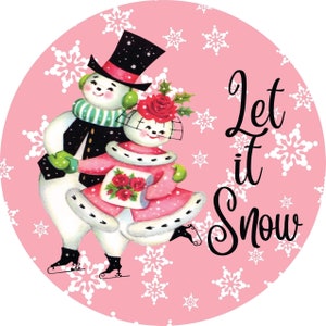 Christmas snowman wreath sign, metal wreath sign, 8 inch round sign, wreath attachment, wreath embellishment, vintage snowmen, ice skating