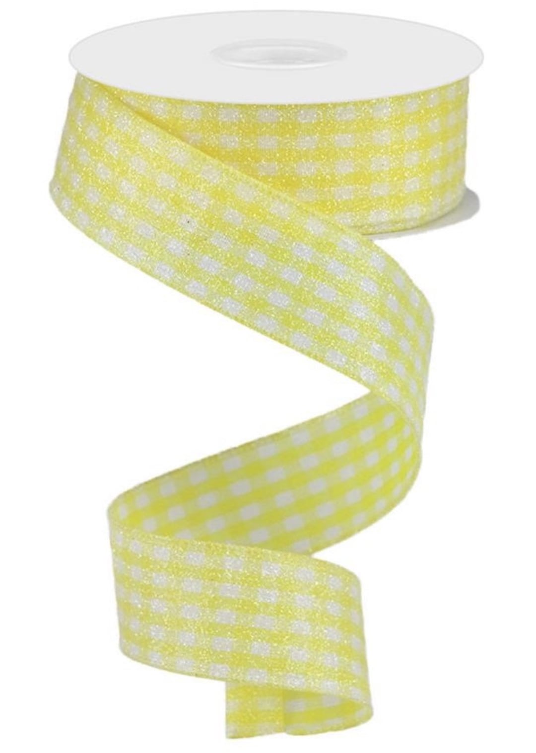 Yellow Shimmer Ribbons 1.5” X 10 Yard Wired Yellow and White Shimmer Gingham Ribbon, RGA179629 ...