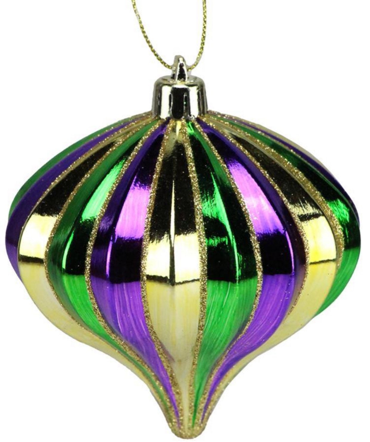 100mm Mardi Gras Wide Swirl Strips Ball Ornament