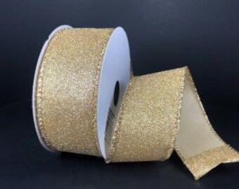 1.5” x 10 YD wired champagne glitter ribbon, X820609-14