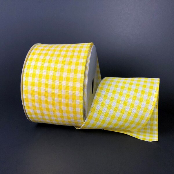 2.5” x 10 yard wired roll, yellow gingham ribbon roll, summer ribbon, Q732440-02